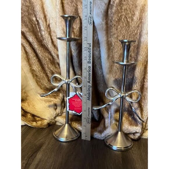 Silver bow candle stick holders - Picture 2 of 2